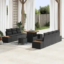 Dārza Dīvānu Komplekts Ar Spilvenu 10 Pcs Melna 80 X 80 X 71 Cm Vidaxl