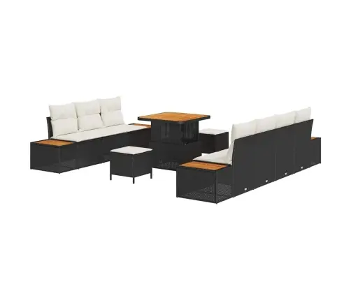 10 Gabalu Dārza Dīvānu Komplekts Ar Spilveniem Melnā Rotangpalmas Vidaxl