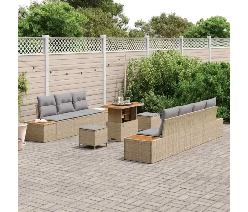 10 Daļīgs Dārza Dīvānu Komplekts Ar Spilveniem, Bēšs Poli Rotangpalma Akācija Vidaxl