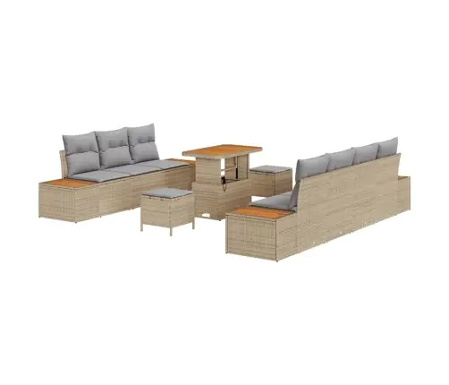 10 Daļīgs Dārza Dīvānu Komplekts Ar Spilveniem, Bēšs Poli Rotangpalma Akācija Vidaxl