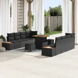 Dārza Dīvānu Komplekts Ar Spilvenu 11 Pcs Melna 80 X 80 X 71 Cm Vidaxl