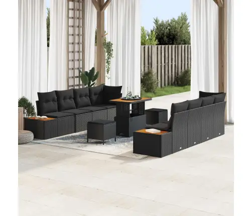 Sodo Sofų Rinkinys Su Pagalve 11 Pcs Juoda Poli Ratanas