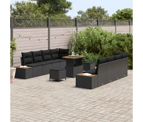 Sodo Sofų Rinkinys Su Pagalve 11 Pcs Juoda Poli Ratanas