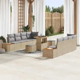 Dārza Dīvānu Komplekts Ar Spilvenu 11 Pcs Bēša Un Gaiši Pelēka Vidaxl