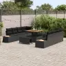 11 Daļu Dārza Sofa Komplekts Ar Spilveniem Melnā Poli Rotangpalmas Akācijā Vidaxl