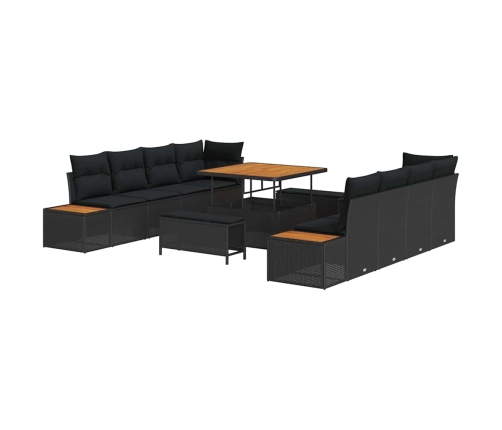 11 Daļu Dārza Sofa Komplekts Ar Spilveniem Melnā Poli Rotangpalmas Akācijā Vidaxl
