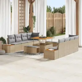 Dārza Dīvānu Komplekts Ar Spilvenu 11 Pcs Bēša Un Gaiši Pelēka Vidaxl