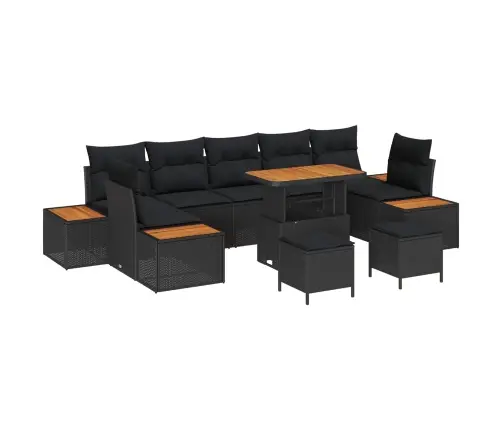Sodo Sofų Rinkinys Su Pagalve 10 Pcs Juoda Poli Ratanas