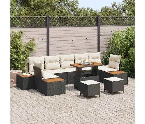 Sodo Sofų Rinkinys 10 Pcs Juoda Ir Kreminė 90 X 55 X 71 Cm