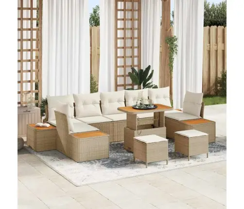 10 Gabalu Dārza Dīvānu Komplekts Ar Spilveniem Bēšā Poli Rotangpalmas Akācijas Vidaxl