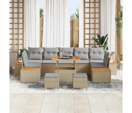 10 Daļu Dārza Dīvānu Komplekts Ar Spilveniem Bēšs Poliestera Rotangpalma Akācija Vidaxl