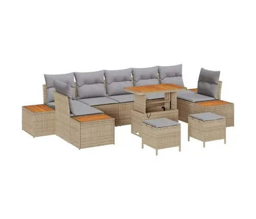 10 Daļu Dārza Dīvānu Komplekts Ar Spilveniem Bēšs Poliestera Rotangpalma Akācija Vidaxl