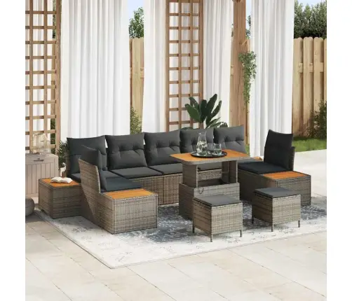 10 Daļu Dārza Dīvānu Komplekts Ar Spilveniem Pelēkā Poli Rotangpalma Akācijas Vidaxl