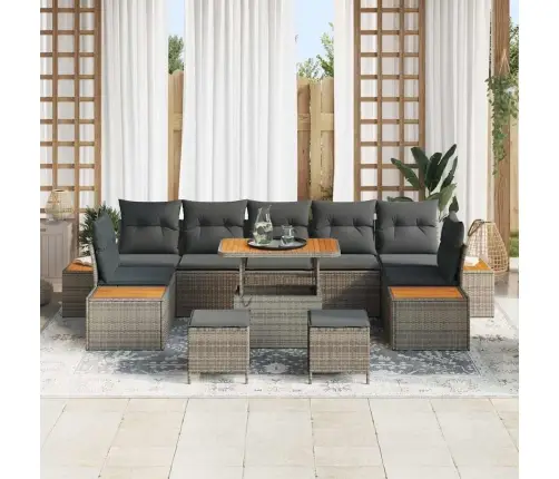 10 Daļu Dārza Dīvānu Komplekts Ar Spilveniem Pelēkā Poli Rotangpalma Akācijas Vidaxl