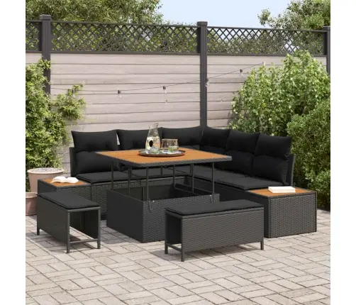 Sodo Sofų Rinkinys Su Pagalve 8 Pcs Juoda Poli Ratanas