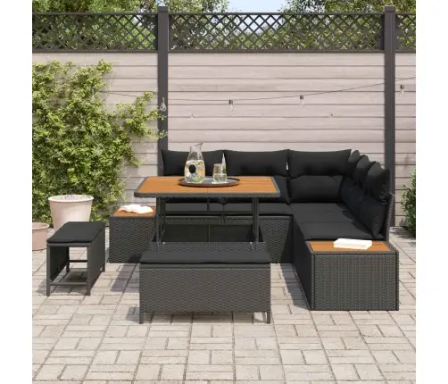 Sodo Sofų Rinkinys Su Pagalve 8 Pcs Juoda Poli Ratanas