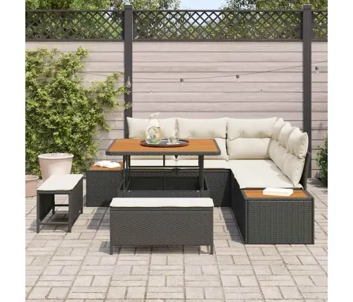 8 Daļīgs Dārza Dīvānu Komplekts Ar Spilveniem Melnā Poliratanā Akācijas Koks Vidaxl