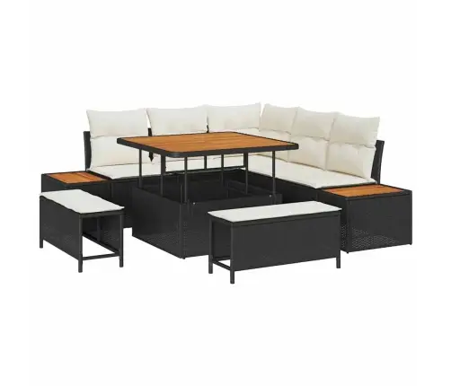 8 Daļīgs Dārza Dīvānu Komplekts Ar Spilveniem Melnā Poliratanā Akācijas Koks Vidaxl