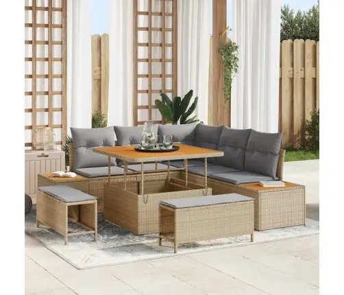 Dārza Dīvānu Komplekts Ar Spilvenu Bēša Poliūtu Rotangpalma Vidaxl