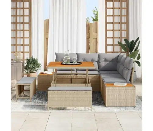 Dārza Dīvānu Komplekts Ar Spilvenu Bēša Poliūtu Rotangpalma Vidaxl