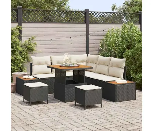 8 Daļīgs Dārza Dīvānu Komplekts Ar Spilveniem Melnā Poliratangpalmas Akācijā Vidaxl