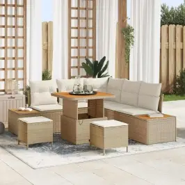 Sodo Sofų Rinkinys Su Pagalve 8 Pcs Smėlio Poli Ratanas