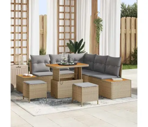 Dārza Dīvānu Komplekts Ar Spilvenu Bēša Poliūtu Rotangpalma Vidaxl