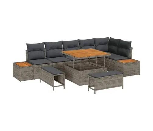Dārza Dīvānu Komplekts 9 Pcs Pelēka Poliūtu Rotangpalma Vidaxl