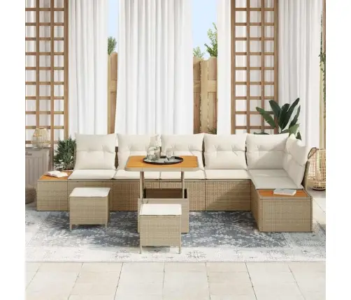 Sodo Sofų Rinkinys Su Pagalve 9 Pcs Smėlio Poli Ratanas