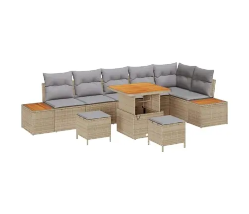 Dārza Dīvānu Komplekts 9 Pcs Bēša Poliūtu Rotangpalma Vidaxl