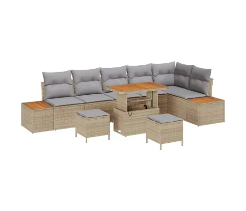 Dārza Dīvānu Komplekts 9 Pcs Bēša Poliūtu Rotangpalma Vidaxl