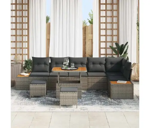 Sodo Sofų Rinkinys Su Pagalve 9 Pcs Pilka Poli Ratanas