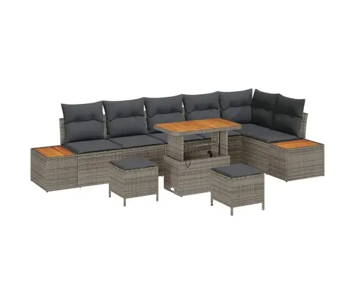 Sodo Sofų Rinkinys Su Pagalve 9 Pcs Pilka Poli Ratanas