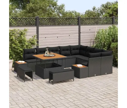 Sodo Sofų Rinkinys Su Pagalve 12 Pcs Juoda Poli Ratanas