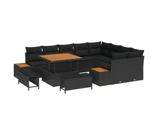 Sodo Sofų Rinkinys Su Pagalve 12 Pcs Juoda Poli Ratanas