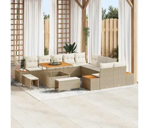 13 Gabalu Dārza Dīvānu Komplekts Ar Spilveniem, Bēšs, Poli Rotangpalma, Akācija Vidaxl