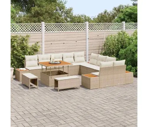 13 Gabalu Dārza Dīvānu Komplekts Ar Spilveniem, Bēšs, Poli Rotangpalma, Akācija Vidaxl