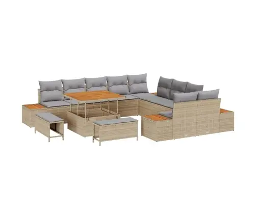 13 Daļu Dārza Dīvānu Komplekts Ar Spilveniem Bēšs Poliestera Rotangpalma Akācija Vidaxl