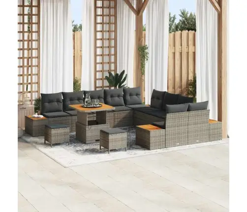 Dārza Dīvānu Komplekts Ar Spilvenu Pelēka Poliūtu Rotangpalma Vidaxl