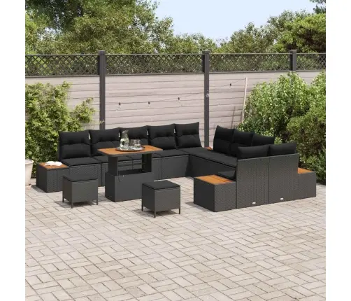 Sodo Sofų Rinkinys Su Pagalve 13 Pcs Juoda Poli Ratanas