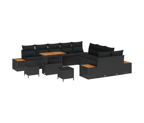 Sodo Sofų Rinkinys Su Pagalve 13 Pcs Juoda Poli Ratanas