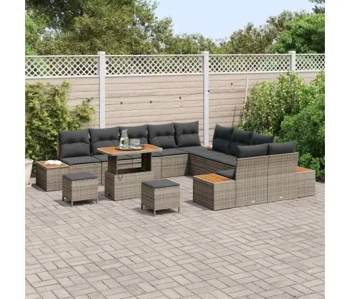 13 Daļīgs Dārza Dīvānu Komplekts Ar Spilveniem Pelēkā Polietilēna Rotangpalma Akācija Vidaxl