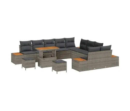 13 Daļīgs Dārza Dīvānu Komplekts Ar Spilveniem Pelēkā Polietilēna Rotangpalma Akācija Vidaxl