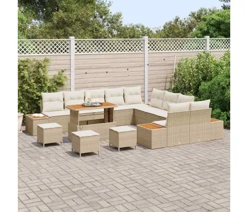 14 Gabalu Dārza Dīvānu Komplekts Ar Spilveniem Bēšs Poli Rotangpalma Akācija Vidaxl