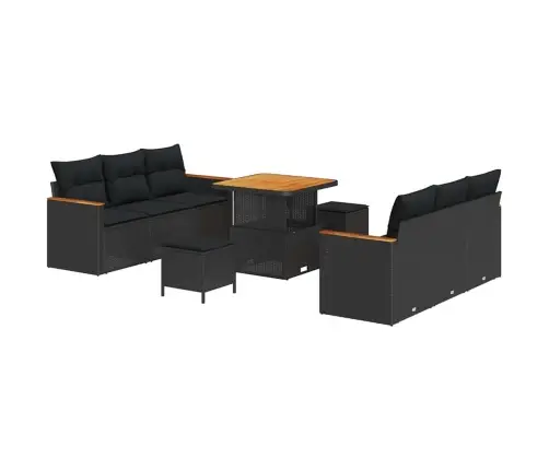 Sodo Sofų Rinkinys Su Pagalve Su Saugykla Juoda Poli Ratanas