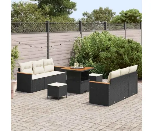 9 Daļu Dārza Dīvānu Komplekts Ar Spilveniem Melnā Poli Rotangpalma Un Akācija Vidaxl