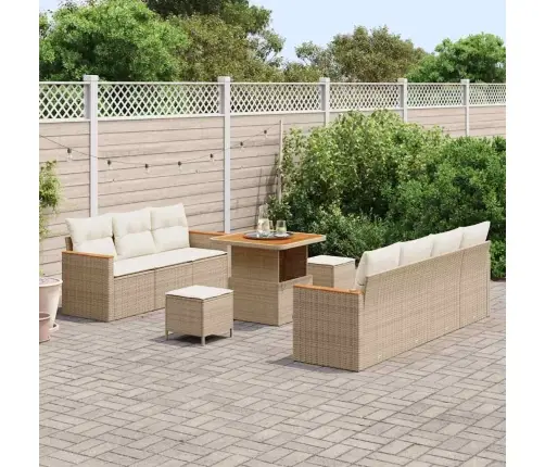 10 Daļu Dārza Dīvānu Komplekts Ar Spilveniem Bēšs Poli Rotangpalmas Akācija Vidaxl