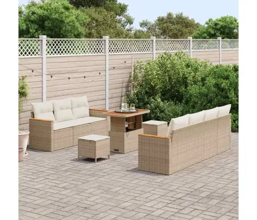 10 Daļu Dārza Dīvānu Komplekts Ar Spilveniem Bēšs Poli Rotangpalma Akācija Vidaxl