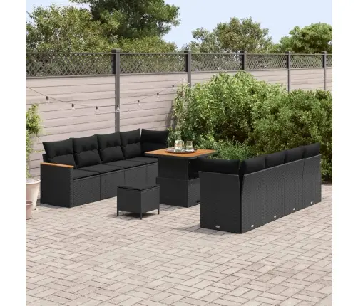Sodo Sofų Rinkinys Su Pagalve 12 Pcs Juoda Poliratanas