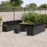 Sodo Sofų Rinkinys Su Pagalve 12 Pcs Juoda Poliratanas